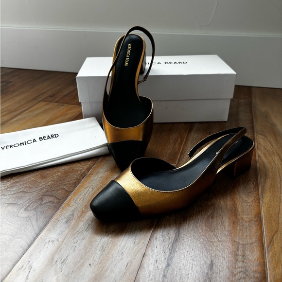 Veronica Beard Gold and Black Slingback Pump size 9m - Picture 5 of 5